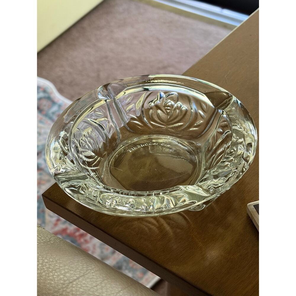 KIG Indonesia Pressed Glass Rose Pattern Vintage Ashtray